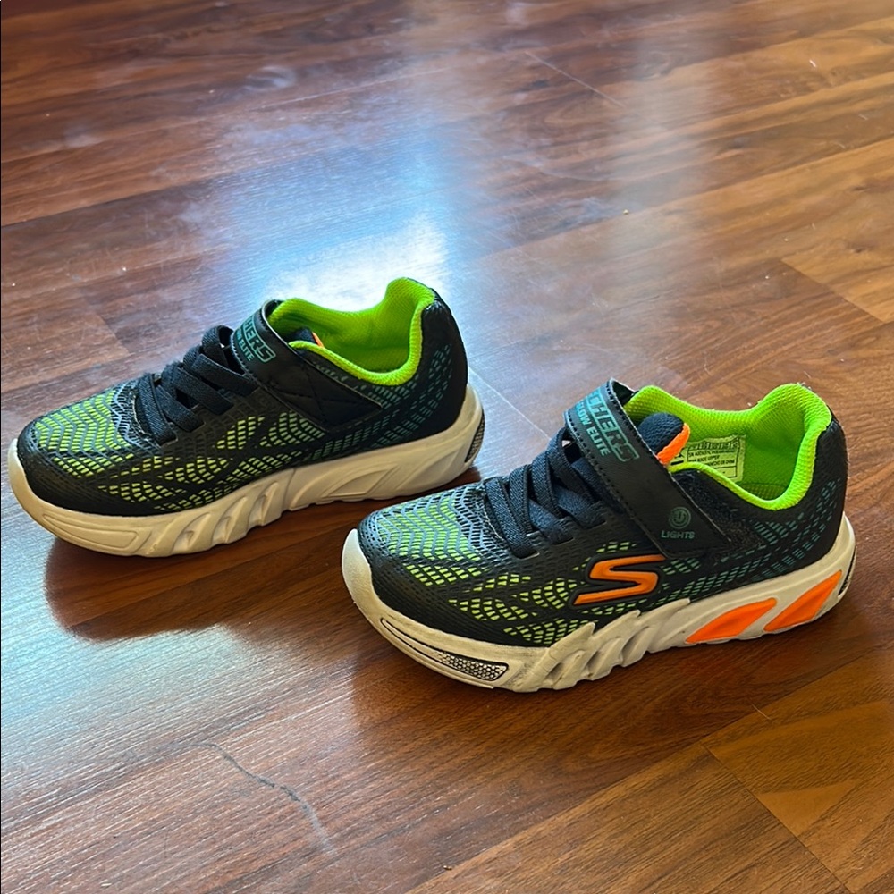 Skechers Kids' Black and Neon Green Sneakers